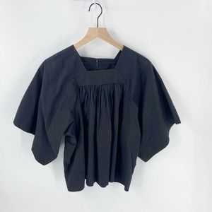 Doen Black Square Neck Short Cape Sleeve Flowy Cotton Blouse Size Medium